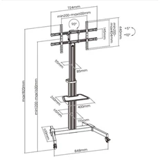 Equip 650630 37"-86" álló, gurulós, forgatható, dönthető fekete TV állvány