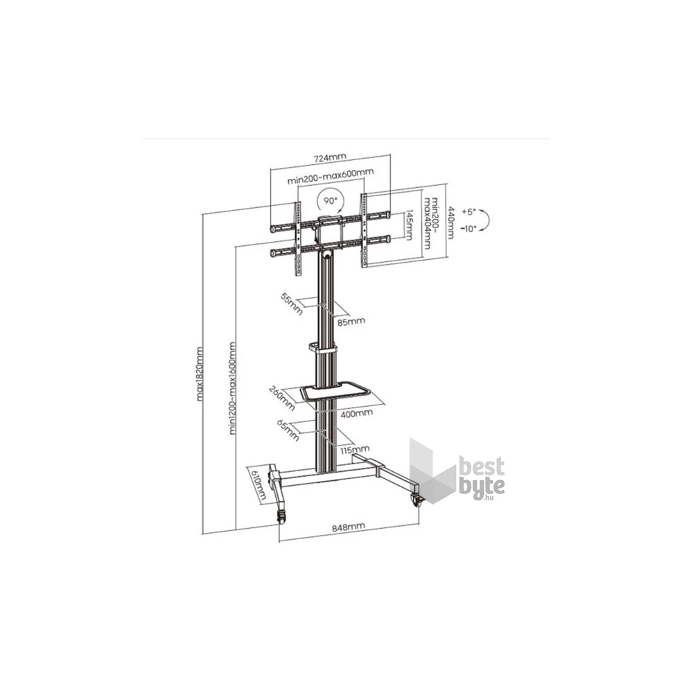Equip 650630 37"-86" álló, gurulós, forgatható, dönthető fekete TV állvány