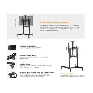 Equip 650633 55"-100" dönthető, állítható magasság motoros fekete gurulós TV állvány