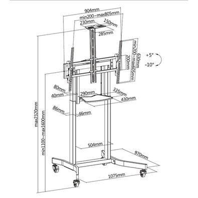 Equip 650633 55"-100" dönthető, állítható magasság motoros fekete gurulós TV állvány