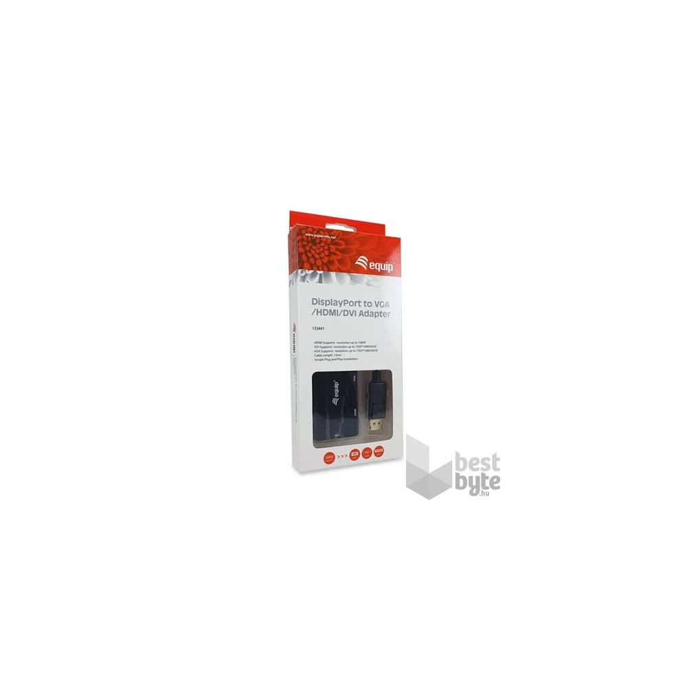 Equip Átalakító - 133441 (DisplayPort to VGA/HDMI/DVI, fekete)