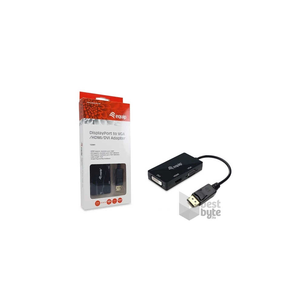 Equip Átalakító - 133441 (DisplayPort to VGA/HDMI/DVI, fekete)