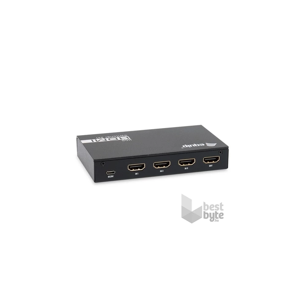 Equip HDMI Switch - 332725 (3x Bemenet, 1x Kimenet, USB tápellátás, aluminium, fekete)