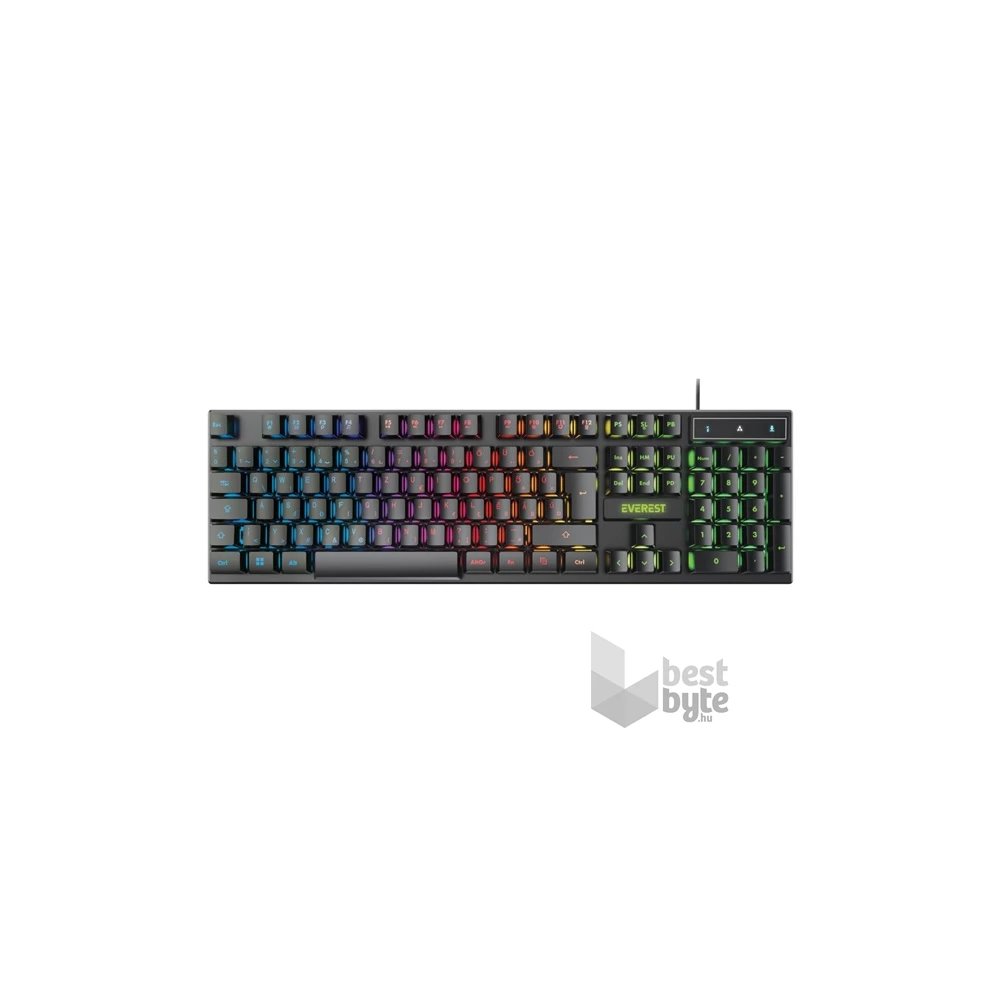 Everest KB-188 Borealis Rainbow HUN RGB LED vezetékes fekete gamer billentyűzet