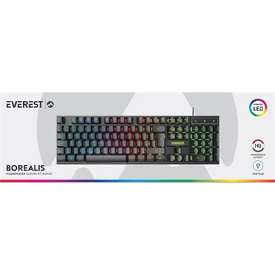 Everest KB-188 Borealis Rainbow HUN RGB LED vezetékes fekete gamer billentyűzet