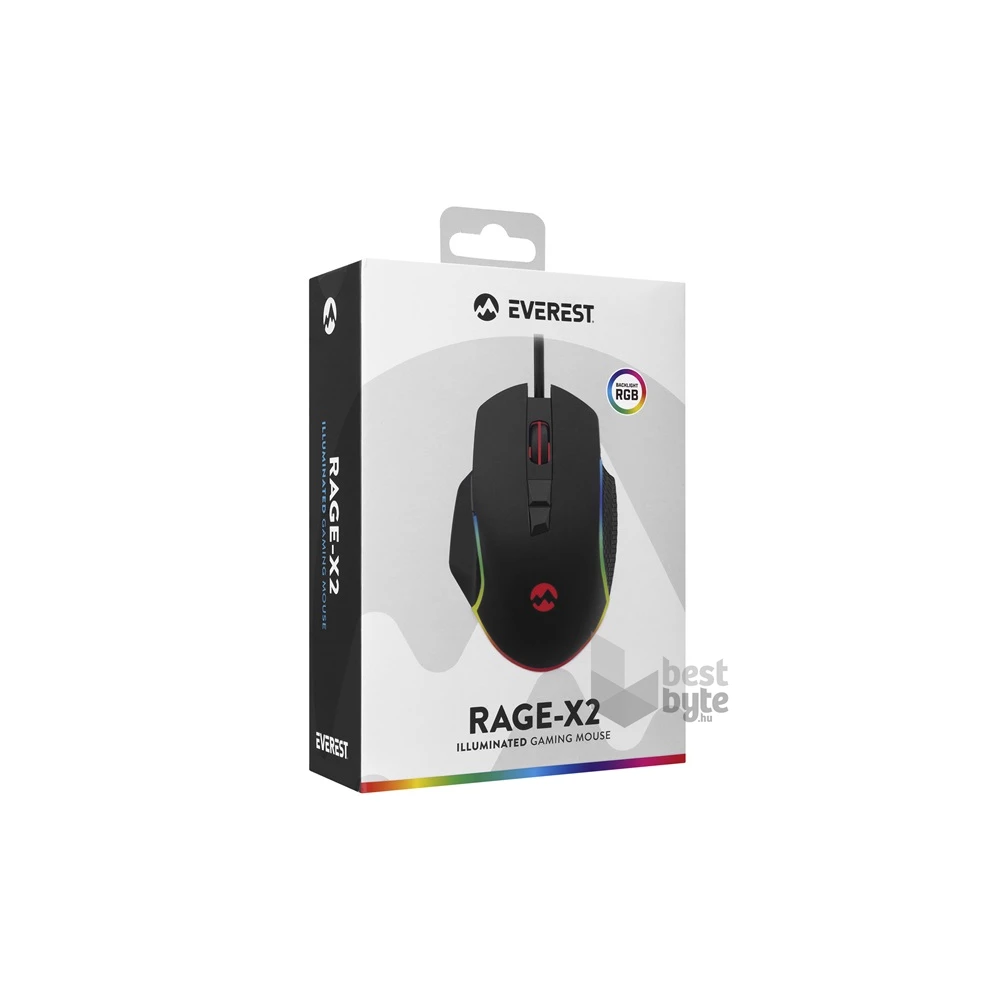 Everest RAGE-X2 RGB LED vezetékes fekete optikai gamer egér