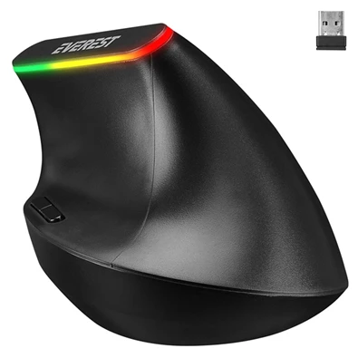 Everest SMW-618 Ergonomic Vertical RGB LED vezeték nélküli fekete optikai egér