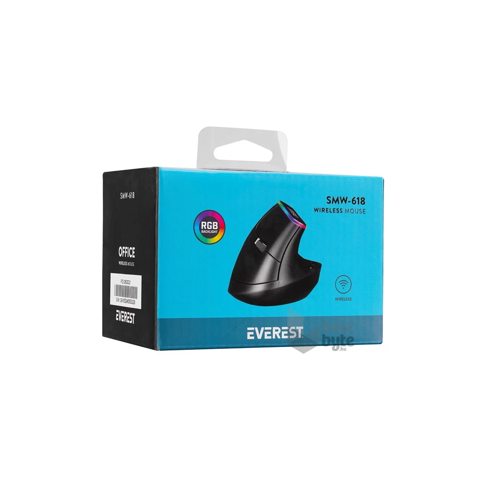 Everest SMW-618 Ergonomic Vertical RGB LED vezeték nélküli fekete optikai egér