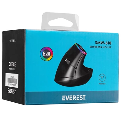 Everest SMW-618 Ergonomic Vertical RGB LED vezeték nélküli fekete optikai egér