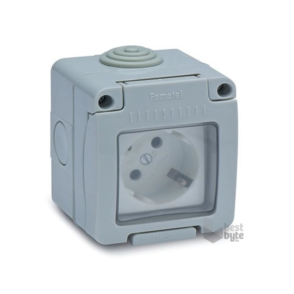 FAMATEL 19068 falon kivüli 16A-250V szürke IP55 vízmentes dugalj