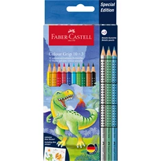 Faber-Castell Grip Dinoszaurusz 10+3 db háromszögletű színes ceruza készlet Faber-Castell Grip Dinoszaurusz 10+3 db háromszögletű színes ceruza készlet