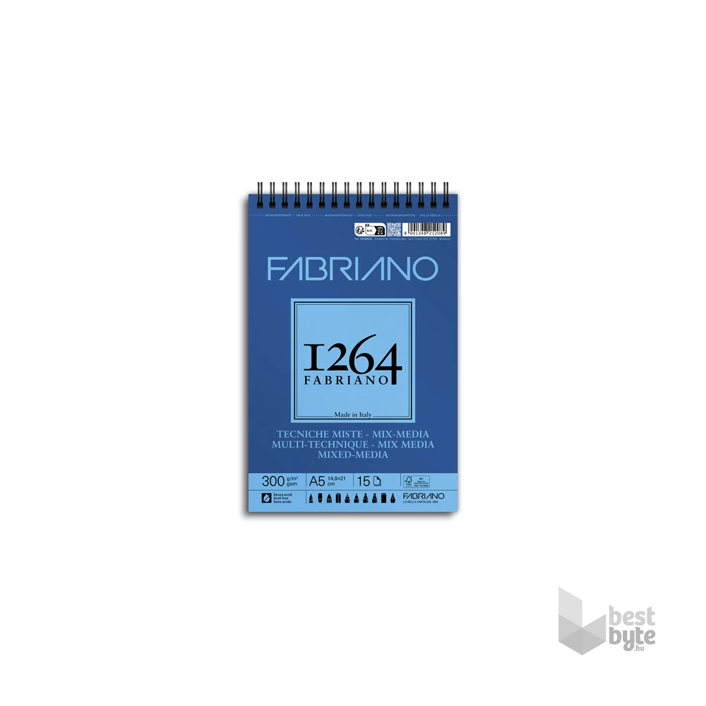 Fabriano 1264 Mixed Media 300 g A5 15 lap spirál rajz- és vázlattömb