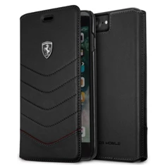 Ferrari Heritage iPhone 7 Plus fekete tűzdelt/kinyitható bőr tok