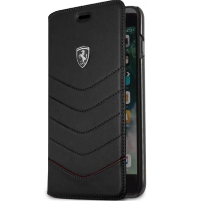 Ferrari Heritage iPhone 7 Plus fekete tűzdelt/kinyitható bőr tok