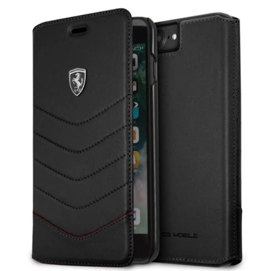 Ferrari Heritage iPhone 7 Plus fekete tűzdelt/kinyitható bőr tok
