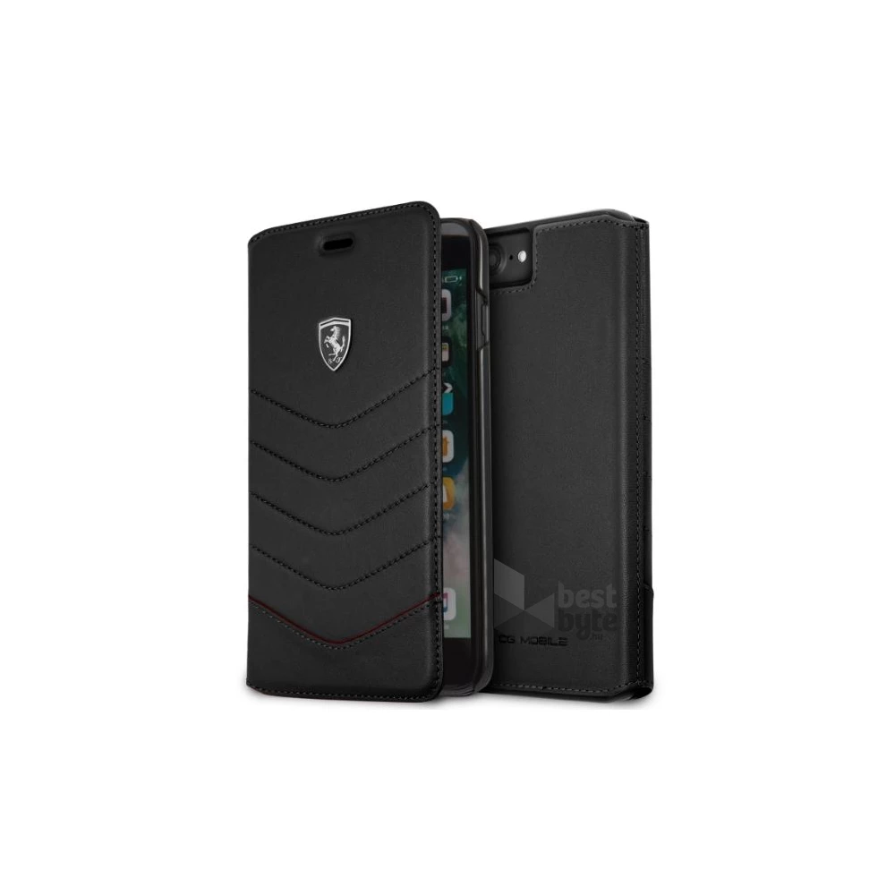 Ferrari Heritage iPhone 7 Plus fekete tűzdelt/kinyitható bőr tok