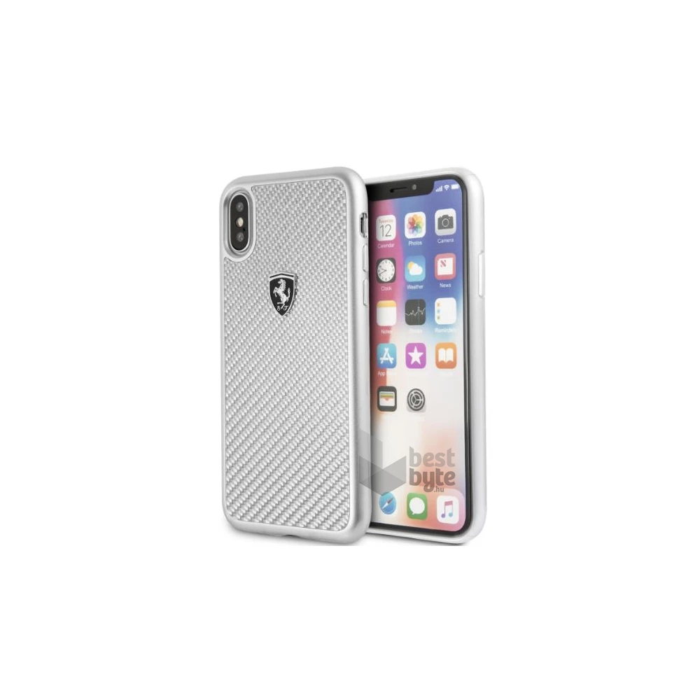 Ferrari Heritage iPhone X/XS ezüst kemény/valódi karbon tok