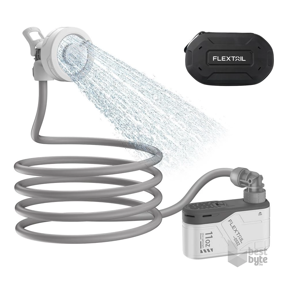 Flextail MAX Shower – Hordozható, újratölthető kültéri zuhany, 3,0L/perc vízáramlással