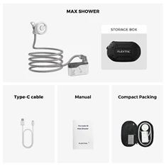 Flextail MAX Shower – Hordozható, újratölthető kültéri zuhany, 3,0L/perc vízáramlással