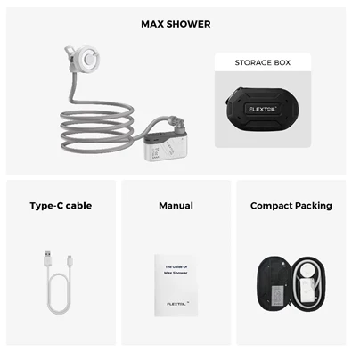 Flextail MAX Shower – Hordozható, újratölthető kültéri zuhany, 3,0L/perc vízáramlással