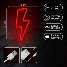 Forever Light RTV100213 VILLÁM USB falra szerelhető piros Neon LED dekorációs lámpa Forever Light RTV100213 VILLÁM USB falra szerelhető piros Neon LED dekorációs lámpa