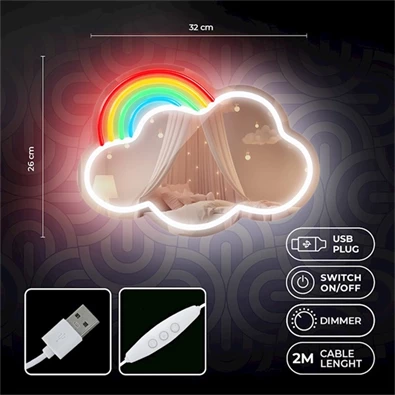 Forever Light RTV200019 2m FELHŐ/SZIVÁRVÁNY USB Neon világító LED tükör