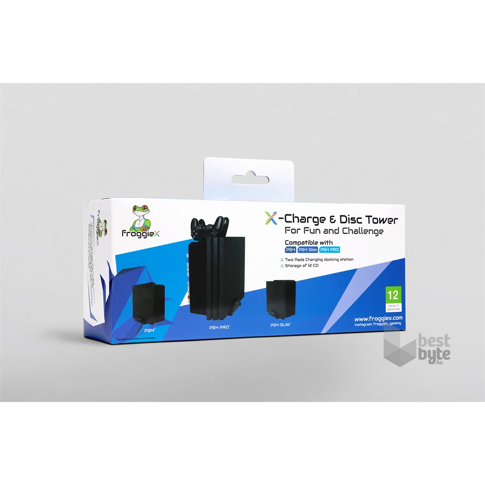 FroggieX FX-P4-C1-B Charge & Disc Tower PS4 dual töltőállomás + lemez tartó állvány
