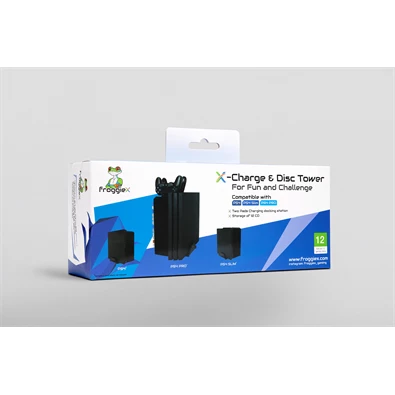 FroggieX Charge & Disc Tower PS4 dual töltőállomás + lemez tartó állvány