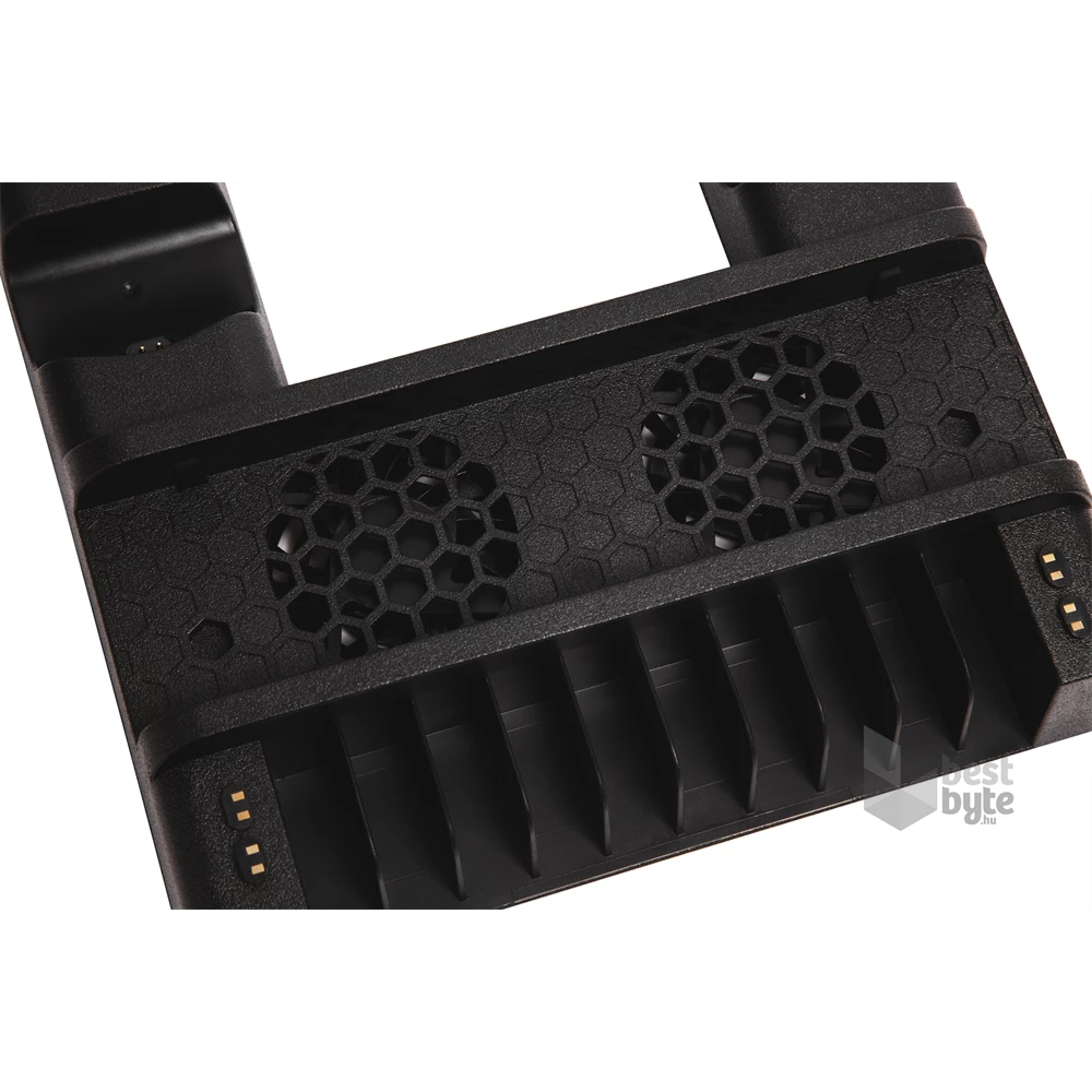 FroggieX FX-P4-C3-B Cooling Charging Stand & Storage PS4 fekete konzol hűtő + töltőállomás + lemez tartó