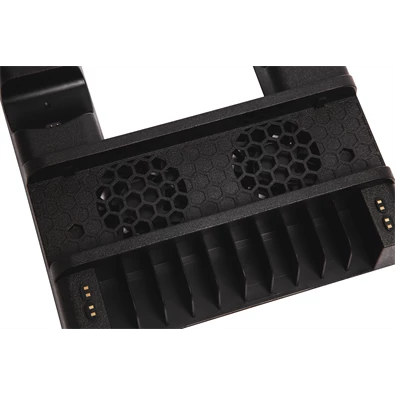 FroggieX FX-P4-C3-B Cooling Charging Stand & Storage PS4 fekete konzol hűtő + töltőállomás + lemez tartó