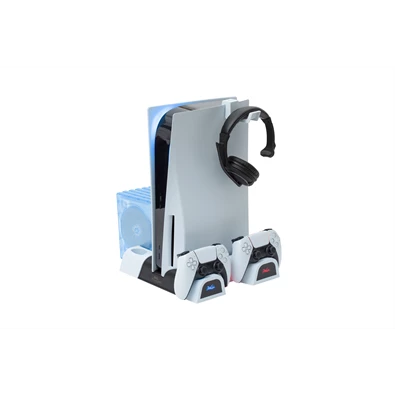 FroggieX FX-P5-C3-W Cooling Charging Stand & Storage PS5 konzol hűtő + dual töltőállomás + lemez tartó