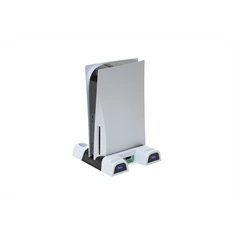 FroggieX FX-P5-C3-W Cooling Charging Stand & Storage PS5 konzol hűtő + dual töltőállomás + lemez tartó