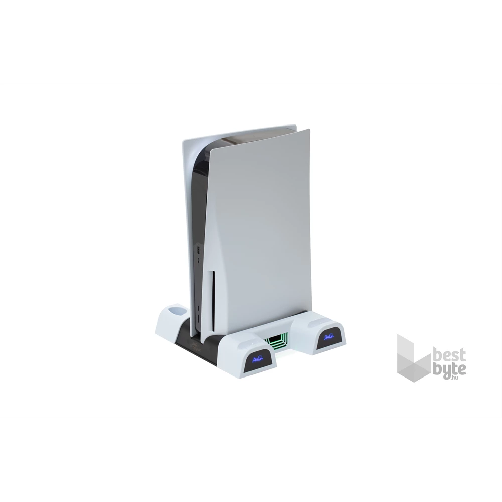 FroggieX FX-P5-C3-W Cooling Charging Stand & Storage PS5 konzol hűtő + dual töltőállomás + lemez tartó