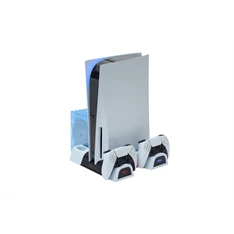 FroggieX FX-P5-C3-W Cooling Charging Stand & Storage PS5 konzol hűtő + dual töltőállomás + lemez tartó