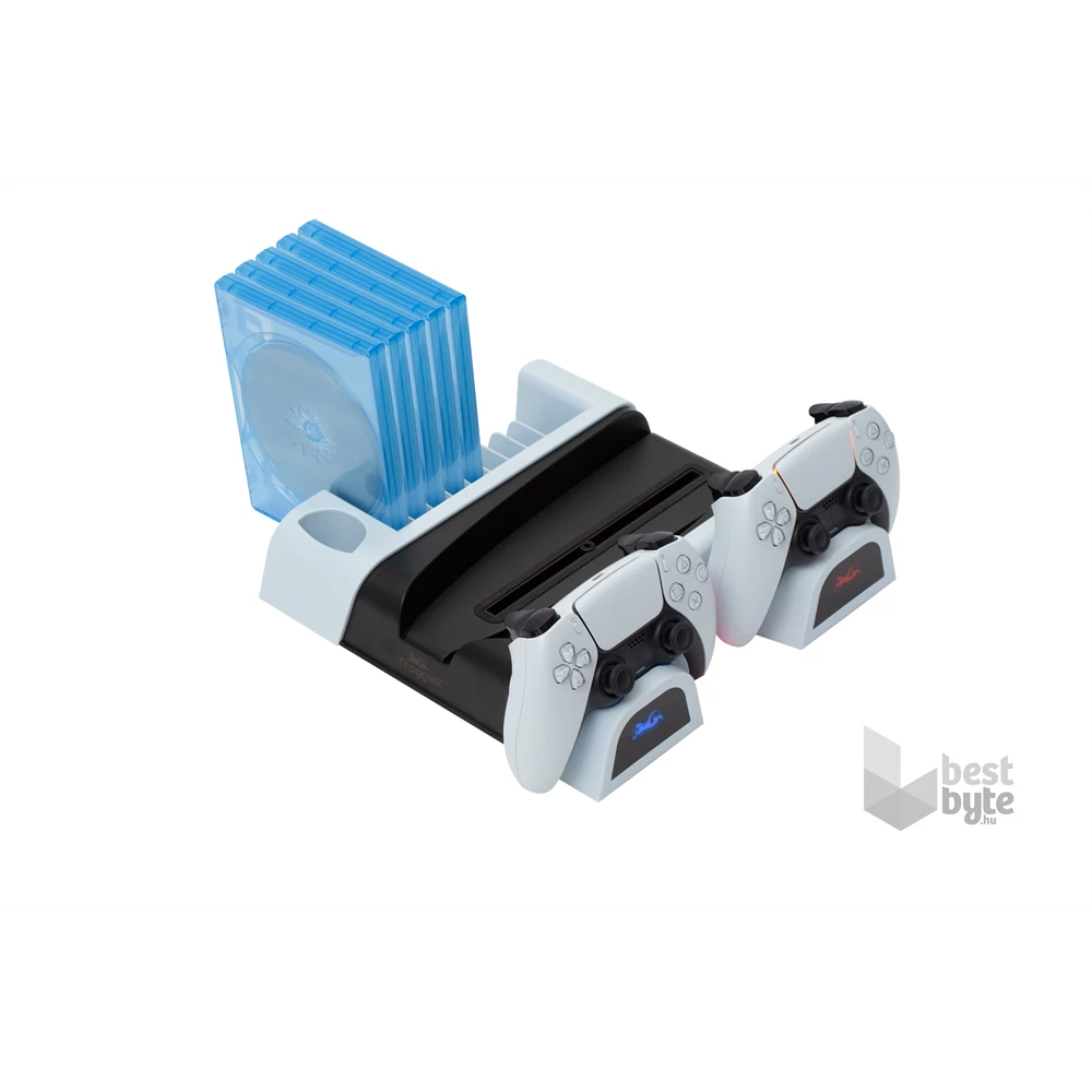 FroggieX FX-P5-C3-W Cooling Charging Stand & Storage PS5 konzol hűtő + dual töltőállomás + lemez tartó