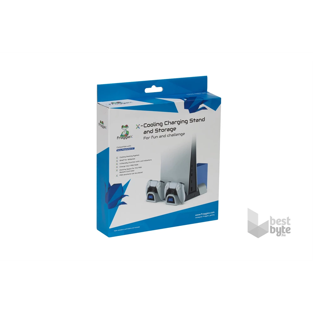 FroggieX FX-P5-C3-W Cooling Charging Stand & Storage PS5 konzol hűtő + dual töltőállomás + lemez tartó