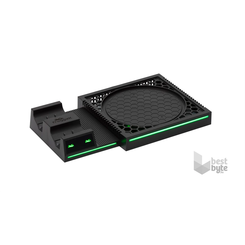 FroggieX FX-XS-C1-B Xbox Series X | S fekete konzol hűtő + dual töltőállomás + lemez tartó