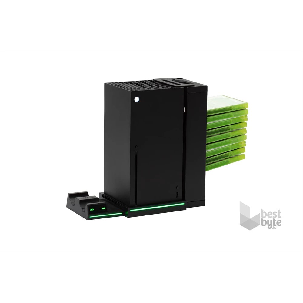 FroggieX FX-XS-C1-B Xbox Series X | S fekete konzol hűtő + dual töltőállomás + lemez tartó