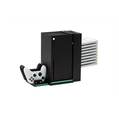 FroggieX FX-XS-C1-B Xbox Series X | S fekete konzol hűtő + dual töltőállomás + lemez tartó