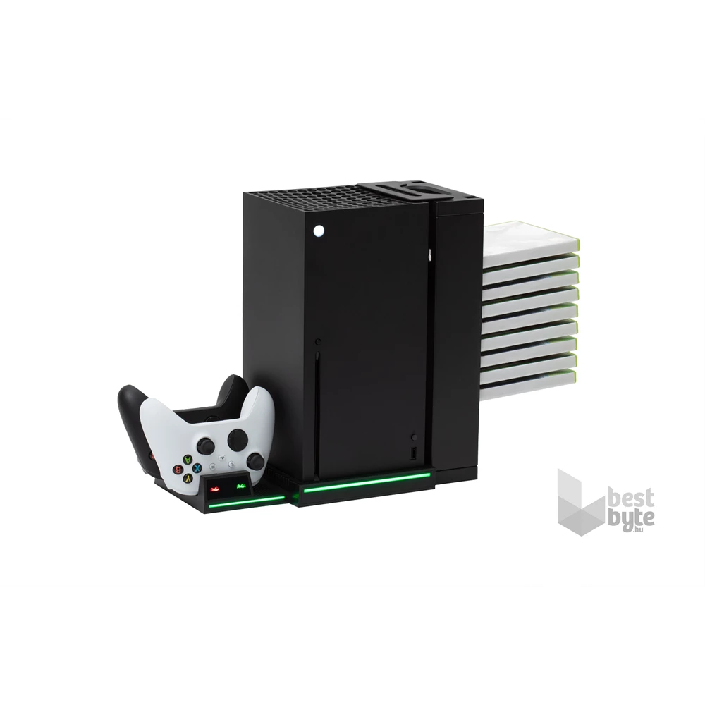 FroggieX FX-XS-C1-B Xbox Series X | S fekete konzol hűtő + dual töltőállomás + lemez tartó