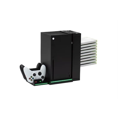 FroggieX FX-XS-C1-B Xbox Series X | S fekete konzol hűtő + dual töltőállomás + lemez tartó
