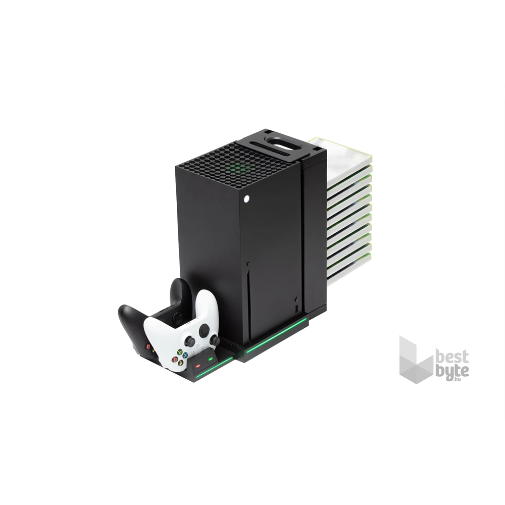 FroggieX FX-XS-C1-B Xbox Series X | S fekete konzol hűtő + dual töltőállomás + lemez tartó