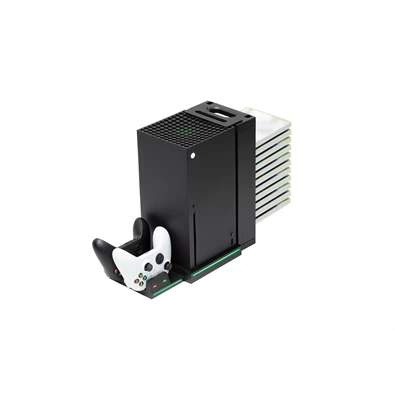 FroggieX FX-XS-C1-B Xbox Series X | S fekete konzol hűtő + dual töltőállomás + lemez tartó