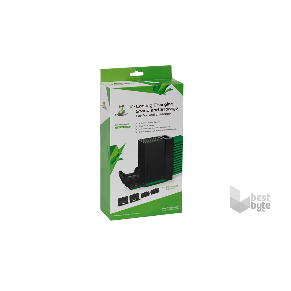 FroggieX FX-XS-C1-B Xbox Series X | S fekete konzol hűtő + dual töltőállomás + lemez tartó