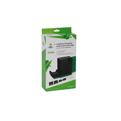 FroggieX FX-XS-C1-B Xbox Series X | S fekete konzol hűtő + dual töltőállomás + lemez tartó