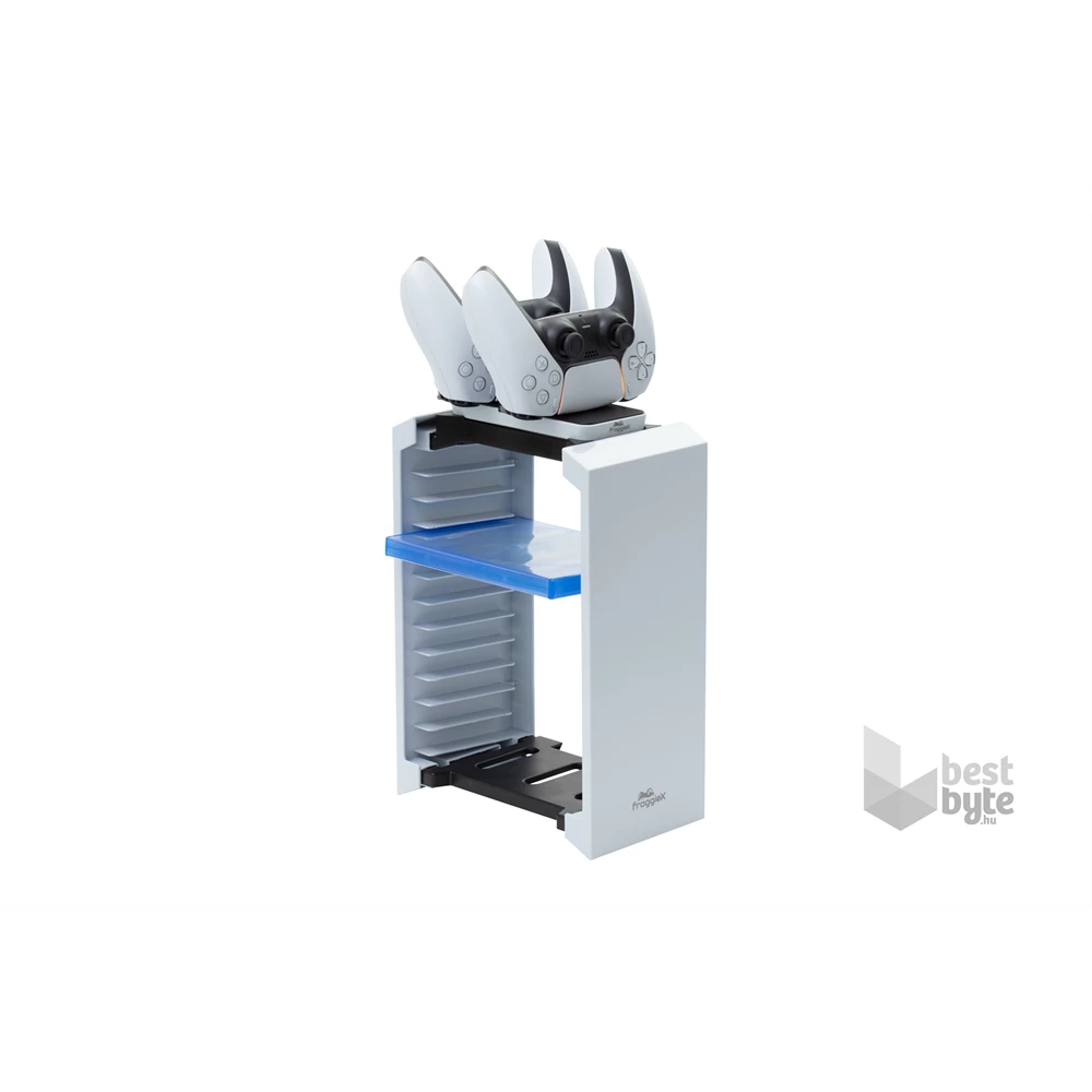 FroggieX FX-P5-C2-W Docking Charge and Storage PS5 dual fehér töltőállomás + lemez tartó állvány