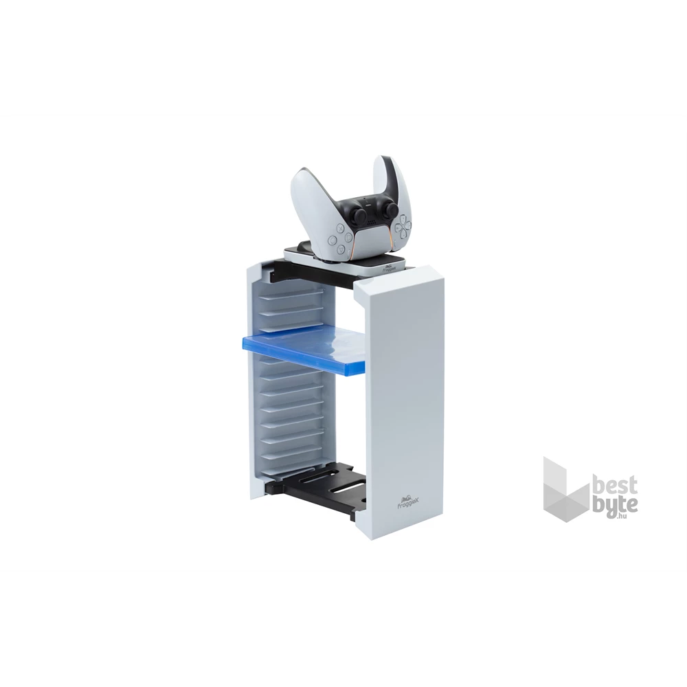 FroggieX FX-P5-C2-W Docking Charge and Storage PS5 dual fehér töltőállomás + lemez tartó állvány