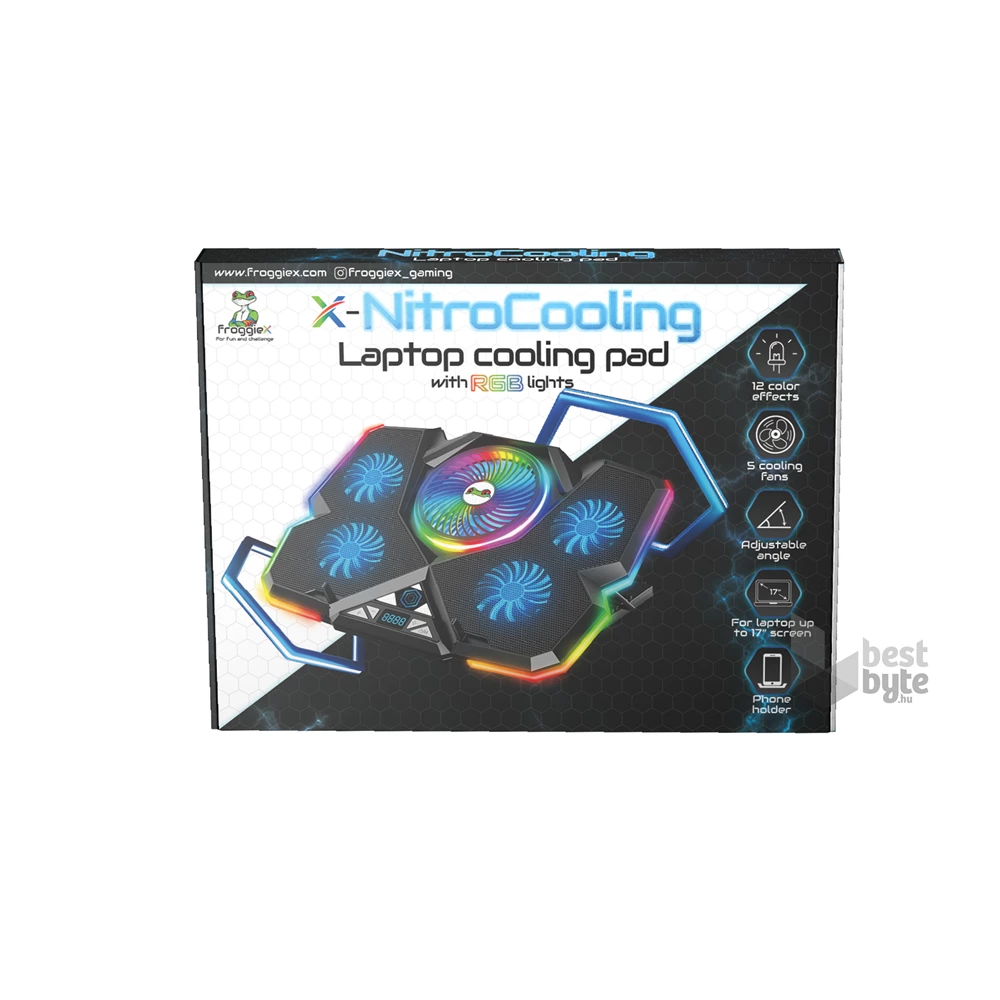 FroggieX FX-PC-P1-BL NitroCooling notebook hütőpad telefontartóval