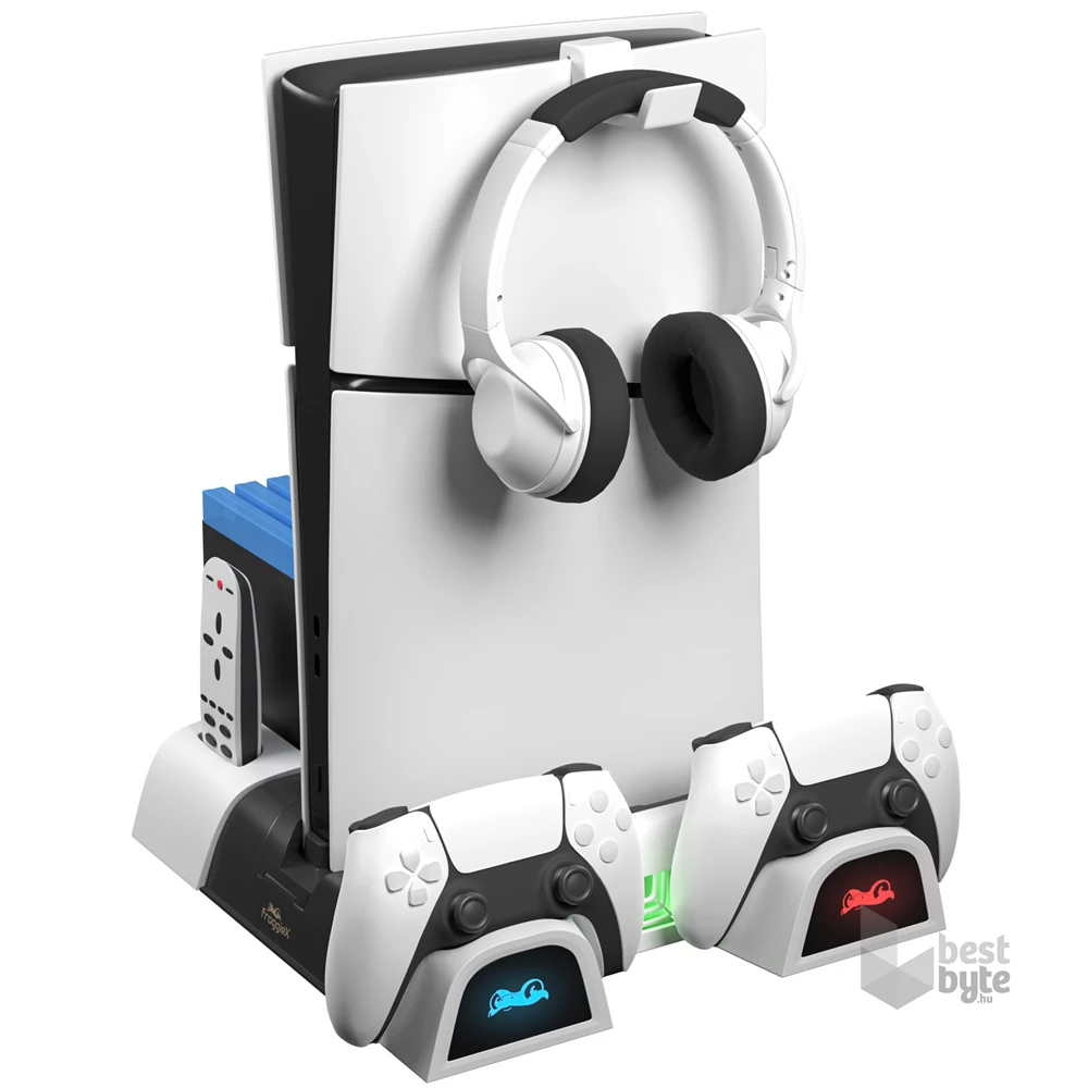 Froggiex FX-P5-C4-W PS5/PS5 Slim/PS5 Pro multifunkciós ventilátoros állvány + headset tartó