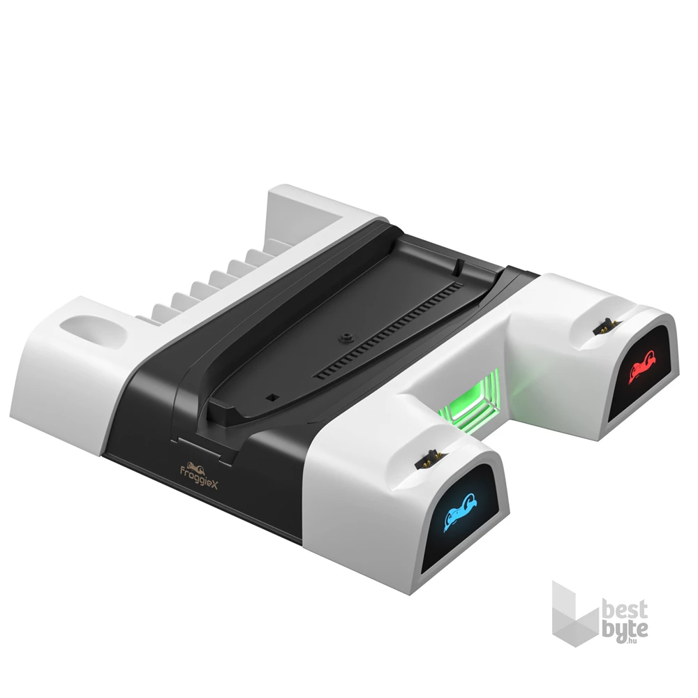 Froggiex FX-P5-C4-W PS5/PS5 Slim/PS5 Pro multifunkciós ventilátoros állvány + headset tartó